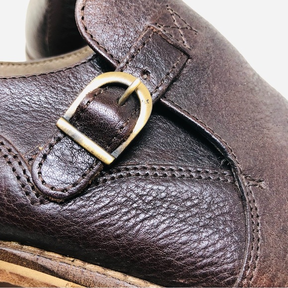 Valuni Brown Pebbled Leather Buckled Strap Oxfords - Picture 5 of 13